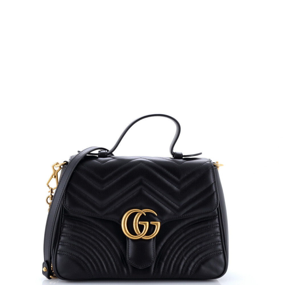 Gucci Small GG Marmont Top Handle Flap Bag Matelasse Leather
